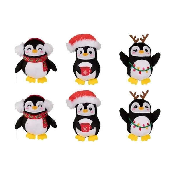 2x 3pc Fringe Studio Waddle Penguin Squad Soft Plush Small Dog Toy Set