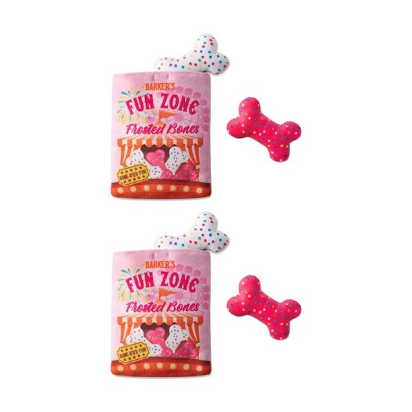 2x 3pc Petshop By Fringe Studio Plush Burrow Dog Toy Set Fun Zone Bones