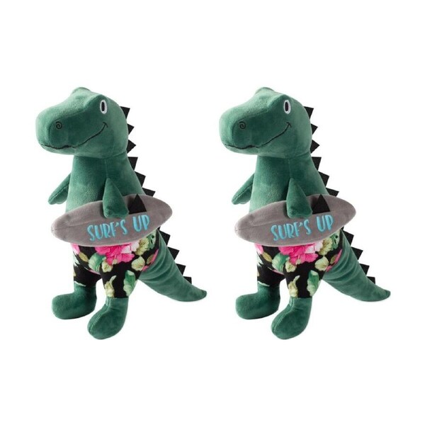 2PK Petshop By Fringe Studio Surfer Bro Surfing T-Rex Plush Squeaker Dog Toy