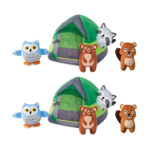 2x 5pc Petshop By Fringe Studio Plush Burrow Dog Toy Set Happy Campers