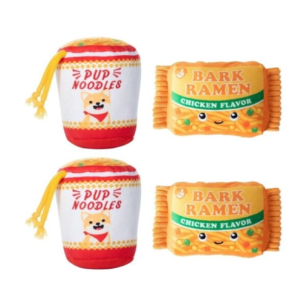 2x 2pc Petshop By Fringe Studio Nothin But Noodles Plush Dog Toys Multicolour