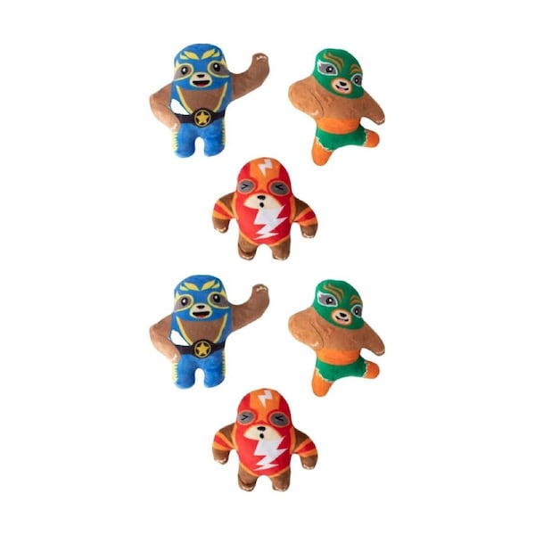 2x 3pc Petshop By Fringe Studio Taste Of Glory Mexican Wrestlers Dog Toy Set