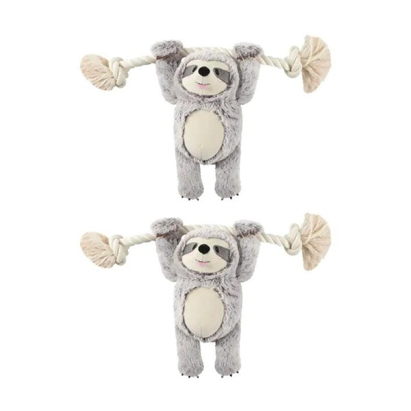 2PK Fringe Studio Girlie Sloth On A Rope Soft Plush Dog Toy Grey