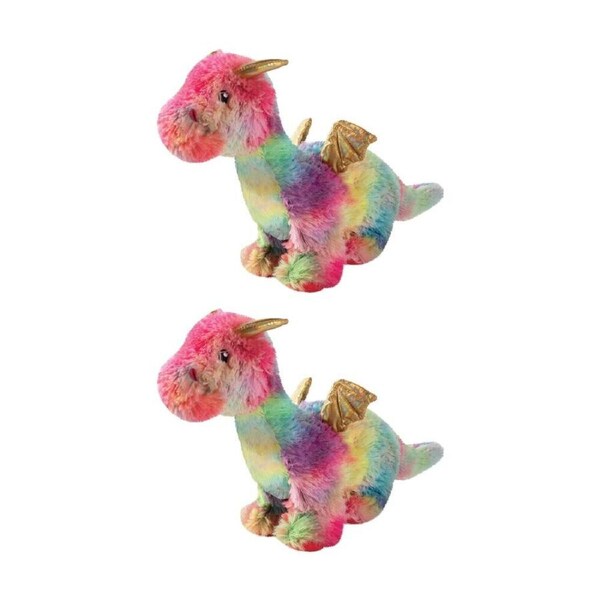 2PK Petshop By Fringe Studio Dragon Plush Squeaker Dog Toy Rainbow