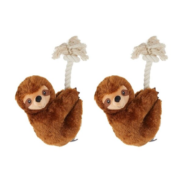 2PK Fringe Studio Plush Sloth On A Rope Soft Cuddly Interactive Tug Dog Toy
