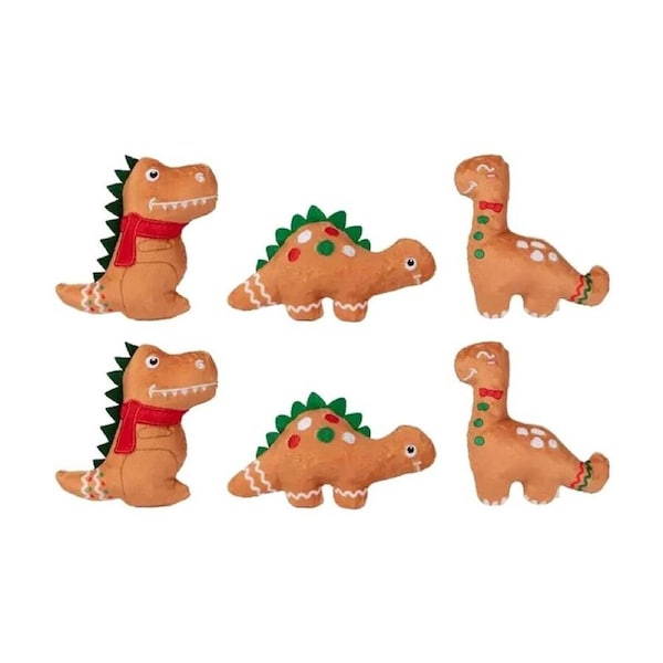 2x 3pc Fringe Studio Baking Spirits Bright Dinosaurs Small Dog Toy Set