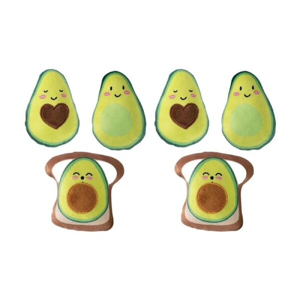 2x 3pc Petshop By Fringe Studio Avocado on Toast Small Dog Squeaker Toys Set