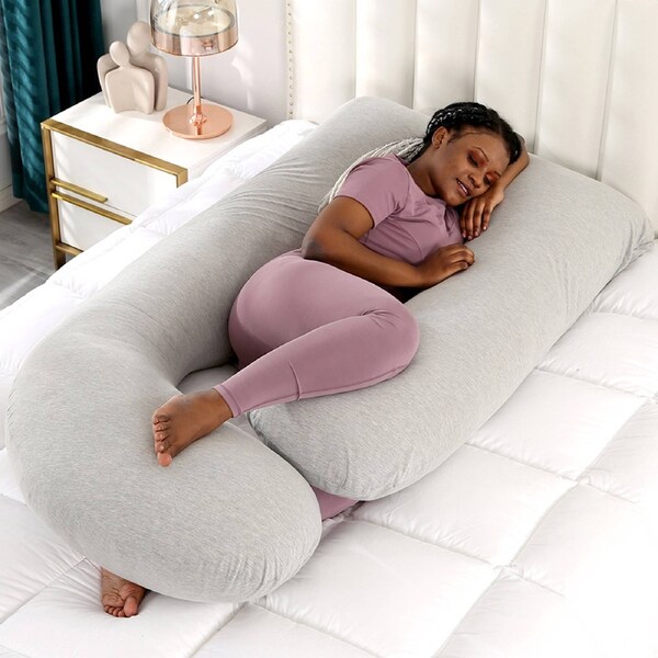Advwin Pregnancy Pillow Nursing Sleeping Pillow Full Body Support 140cm Light Grey J-Shaped