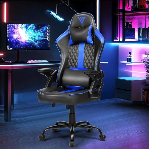Advwin Gaming Chair Ergonomic Recliner Office Chair Height Adjustable Black+Blue