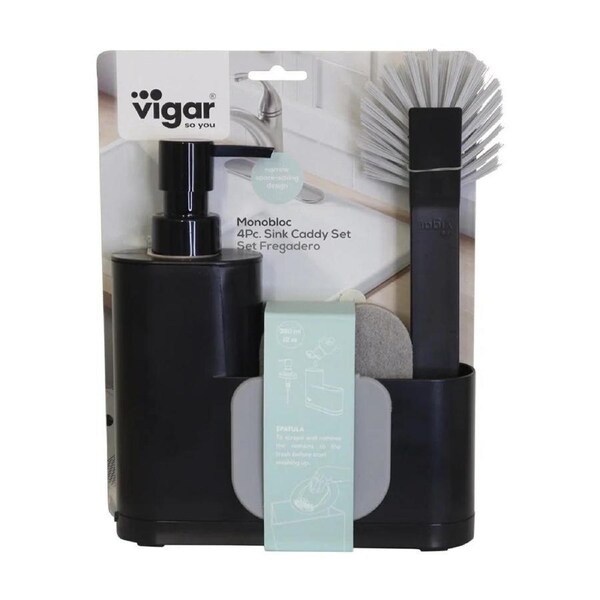 Vigar Rengo Monobloc Sink Caddy Set w/ Dispenser Brush & Sponge 350ml Pack of 3