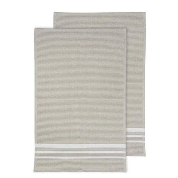 Ladelle 100% Cotton Terry Kitchen Towel Set Stone 45x70cm Pack of 2