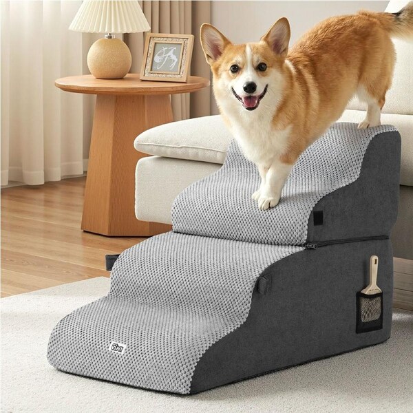 i.Pet Dog Stairs and Bed 2-in-1 Sofa Foam Non-Slip Washable Pet Stairs Indoor Grey