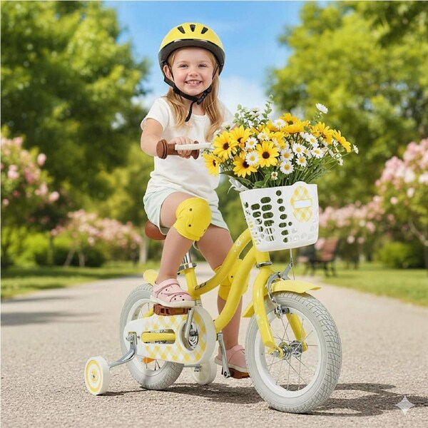 Costway 30cm Bike Ride On Bicycle w/Detachable Training Wheels & Adjustable Saddle Boys Girls Balance Training Yellow