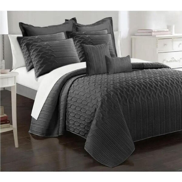 Ramesses 9 Pieces Interlaced Vine Comforter Set Queen Charcoal
