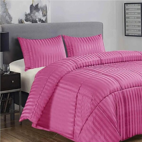 Ramesses 3 Piece Damask&nbsp;Stripe Comforter Set King Fuchsia 250 x 220 cm