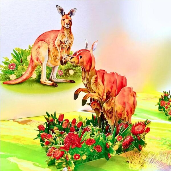 Kangaroo Mother & Baby Australian Wildlife 3D Card