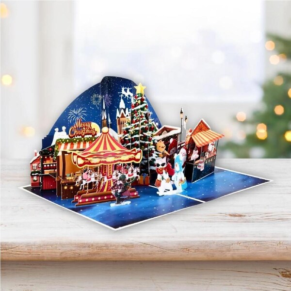 Cat World Snowy Amusement Park Pop Card