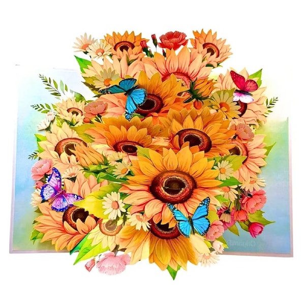 Golden Sunflower Garden with Butterflies Pop Card