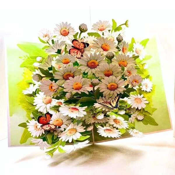 White Daisy Garden with Butterflies 3D Card