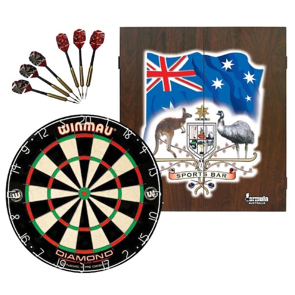 WINMAU PDS Diamond Plus Dartboard + Formula Sports Bar Cabinet + Darts Set