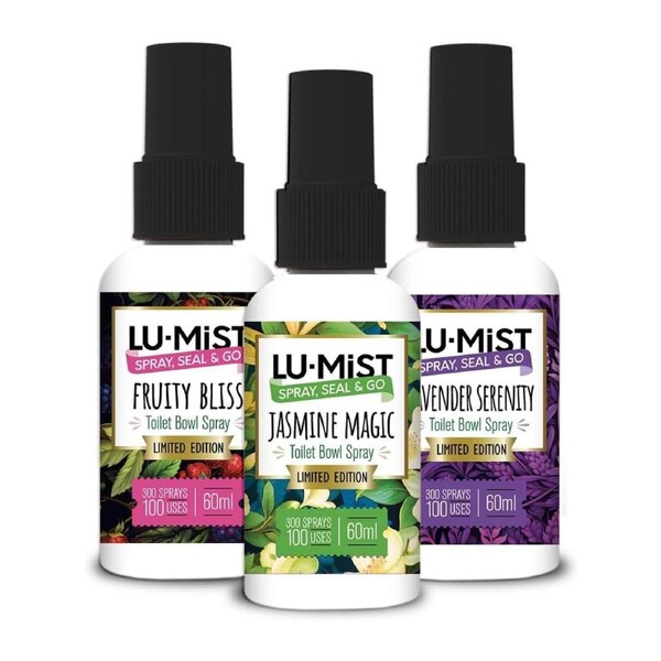 LU-Mist Toilet Bowl Spray 60ml – Mixed Scents Pack of 3