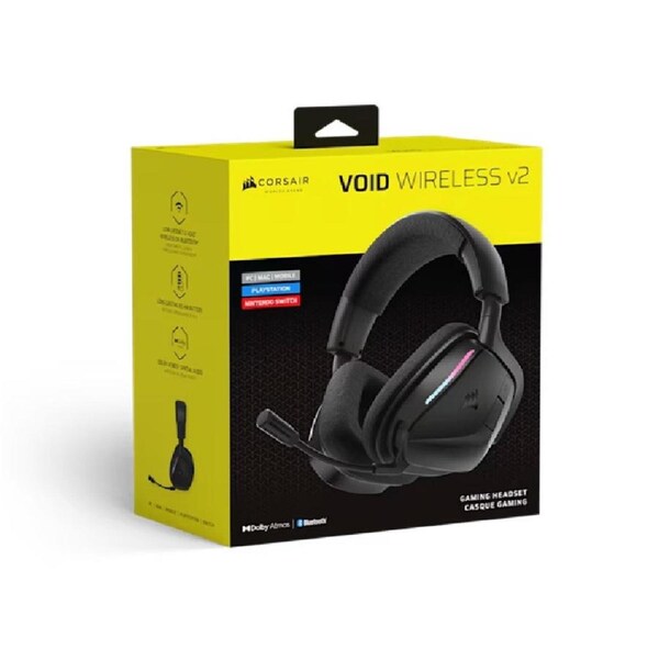 Corsair VOID WIRELESS v2 Gaming Headset Carbon, wireless, 70 130h, 50mm, 20Hz 20kH, 50ft, PC/Mac/PS/Mobile, omni mic, 0.303kg