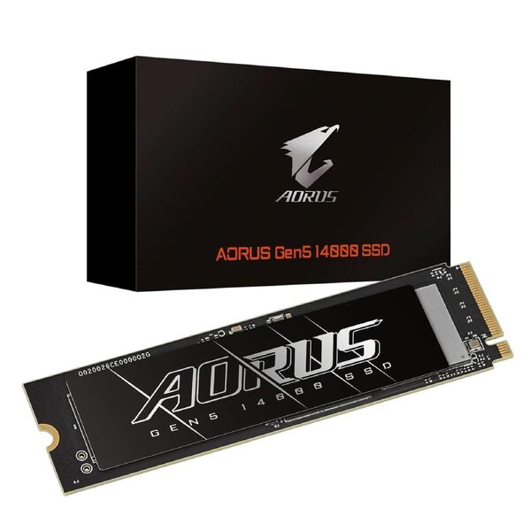Gigabyte AORUS Gen5 14000 SSD 2TB PCIe5x4 NVMe2.0 M.2 3D TLC LPDDR4 4GB 14500/12700MB/s 80 22 3.5mm MTBF1.6M 11.5W 5yr/1400TBW