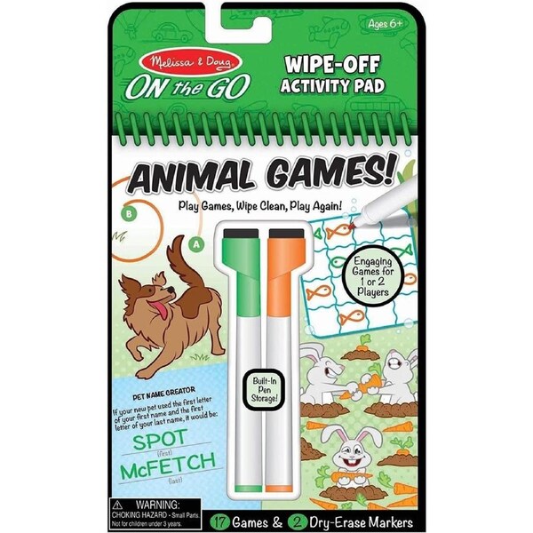 Melissa & Doug On the Go Travel Activity Animal Games Wipe-Off Activity Pad