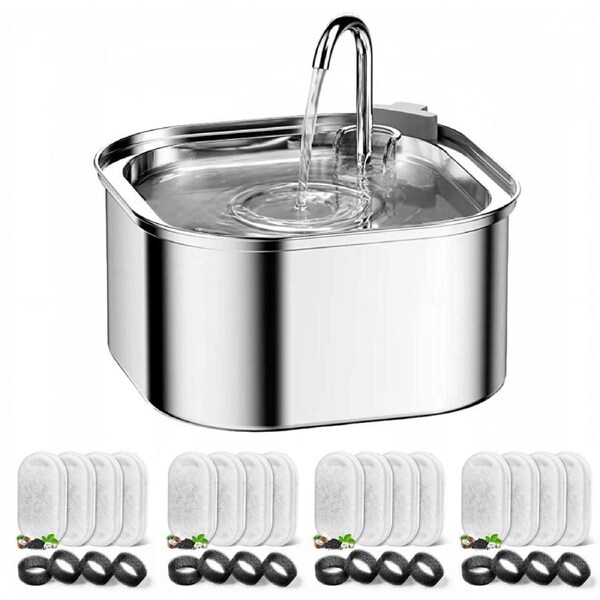YES4PETS 3.2L Automatic Electric Pet Water Fountain Dog Cat Stainless Steel Dispenser with 17x Filters