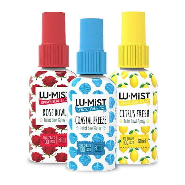 Lu-Mist Toilet Bowl Spray Pack of 3 - 60ml Citrus Fresh, Rose Bowl & Coastal Breeze