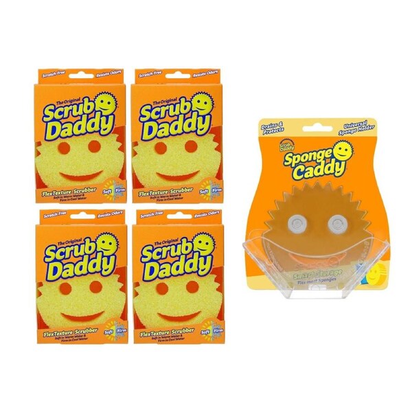 Scrub Daddy Original 4 Pack + Sponge Caddy Bundle