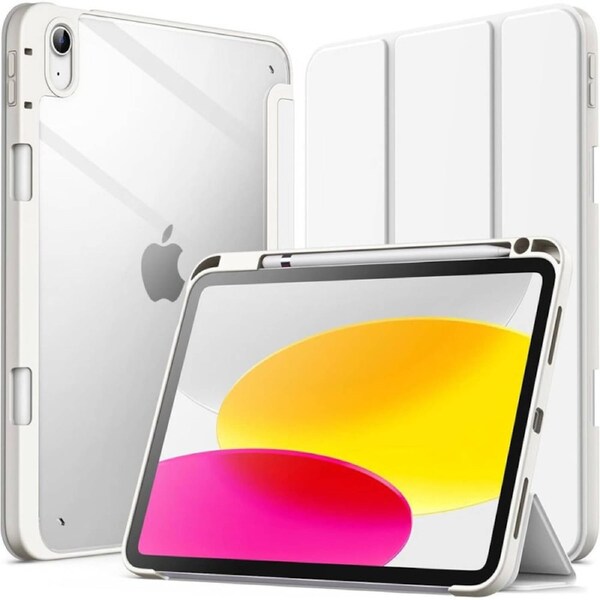 JETech Case for iPad (A16) 11th/10th Generation (2025/2022) with Pencil Holder, Clear Transparent Back Shell Slim Stand Shockproof Tablet Cover, Auto Wake/Sleep WHITE
