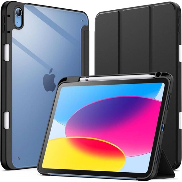 JETech Case for iPad (A16) 11th/10th Generation (2025/2022) with Pencil Holder, Clear Transparent Back Shell Slim Stand Shockproof Tablet Cover, Auto Wake/Sleep BLACK