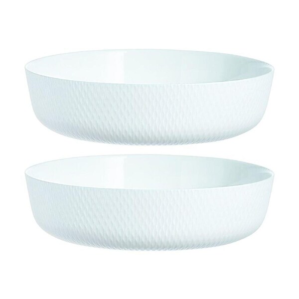 2PK Luminarc Smart Wavy Round Baking Dish 26x7cm Bakeware Opal Glass White