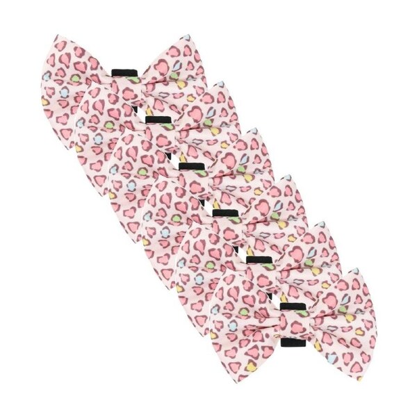 6PK Wicked Pets Bow Tie Animal Print Hook and Loop Polyester Dog Collar Multi