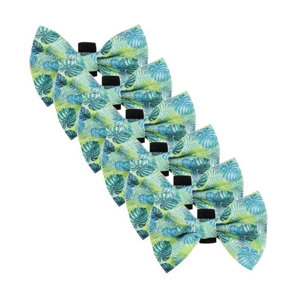 6PK Wicked Pets Bow Tie Fresh Palms Hook and Loop Polyester Dog Collar Green