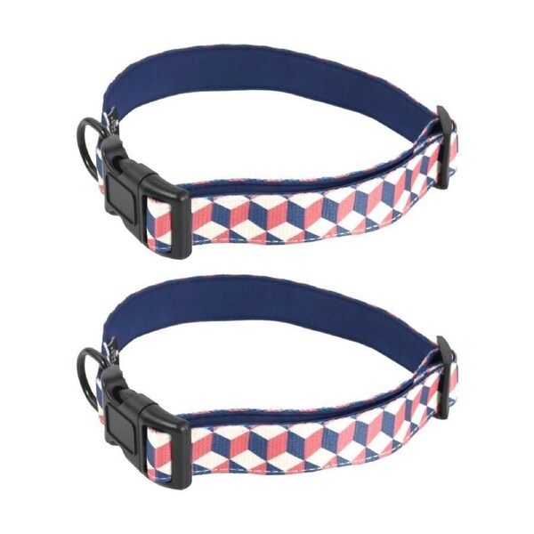 2PK Wicked Pets Collar Geometric Medium to Large Adjustable D-Ring 41-66cm Multi