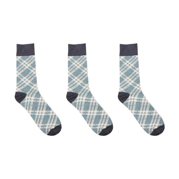3PK Mister Classic Socks Mens Casual Plaid One Size Cotton Grey/White/Blue