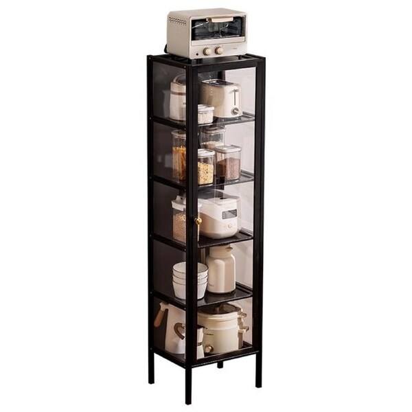 FORET 5-Tier Bamboo Display Cabinet Tall Dust-Proof Shelf Clear Door 165cm Black