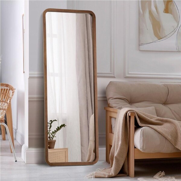 Oikiture 166x60cm Full Length Mirror Rectangle Dressing Floor Mirrors Walnut