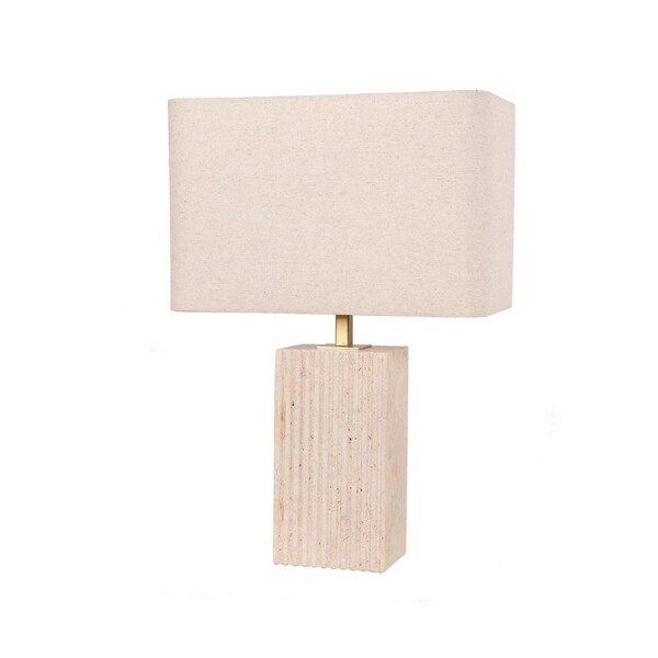 CLA Sagitta Beige Travertine Base Rectangular Fabric Cream Shade Table Lamps