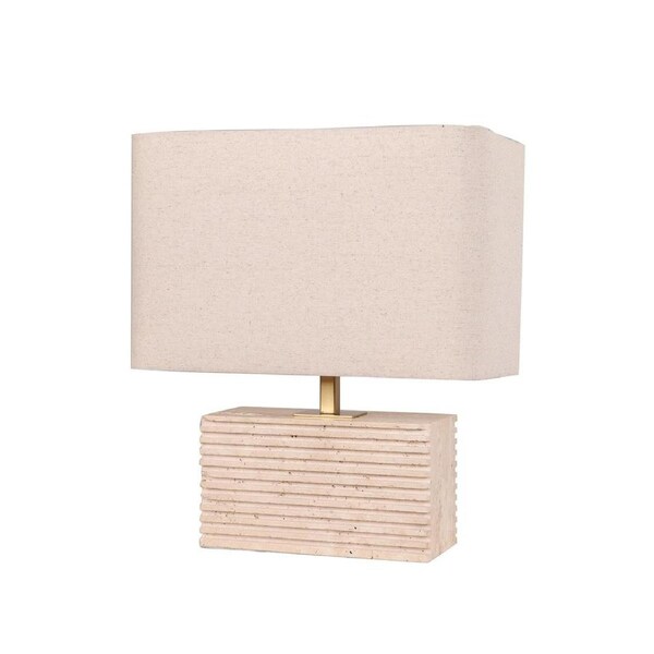 CLA Sagitta Rectangular Beige Travertine Base Rectangular Fabric Cream Shade Table Lamp