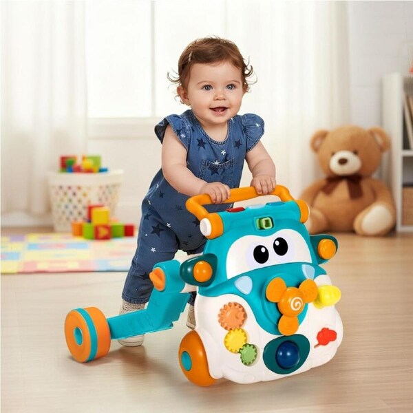 PlayPals 3-in-1 Baby Walker Balancing Cycle Scooter Music 90¡ã Rotating Head Blue