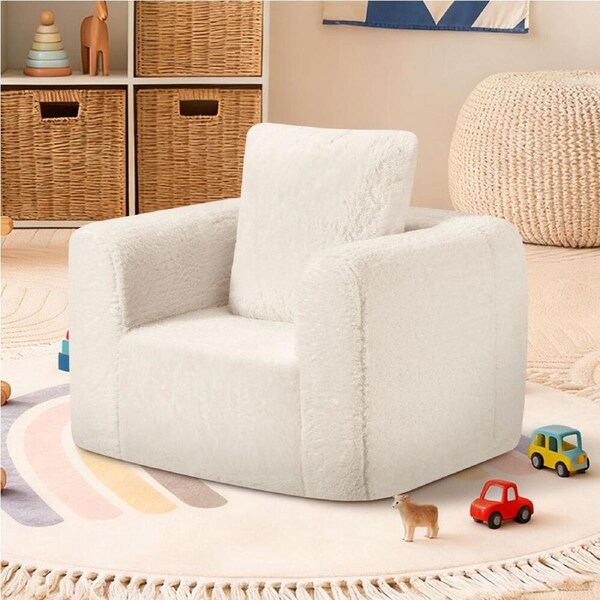 Playpals Kid Sofa Lounge Couch with Pillow High Back Toddler Chair Cream