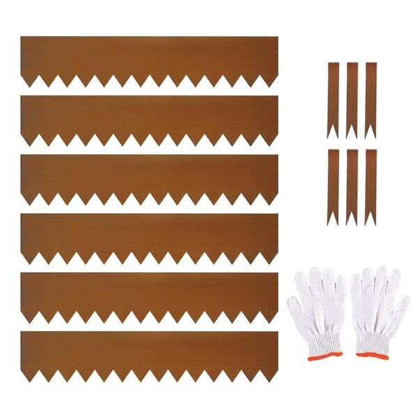 6pcs Garden Edging Set Lawn Landscape Border Plant Grass Flower Bed Raised Barrier Edge Support DIY Flexible CorTen Steel Yard Path Driveway Fence