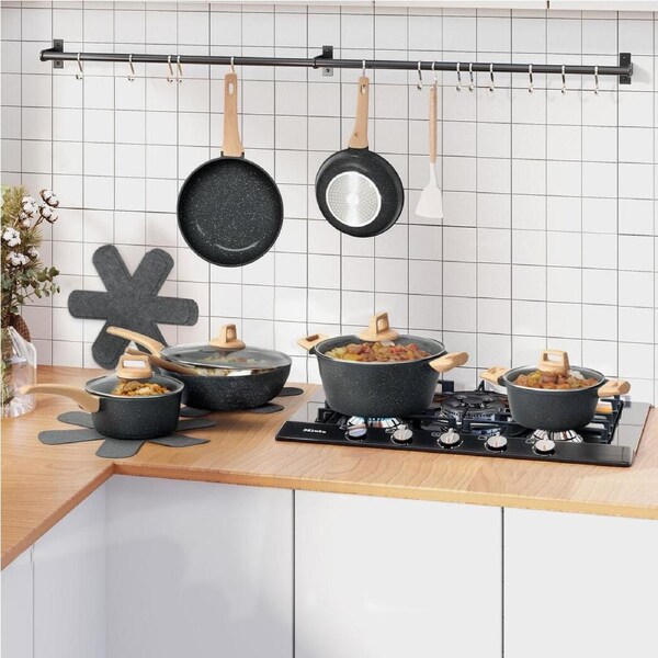 Toque 16-Piece Non Stick Cookware Set Pots Pans Kitchen Induction Oven Black
