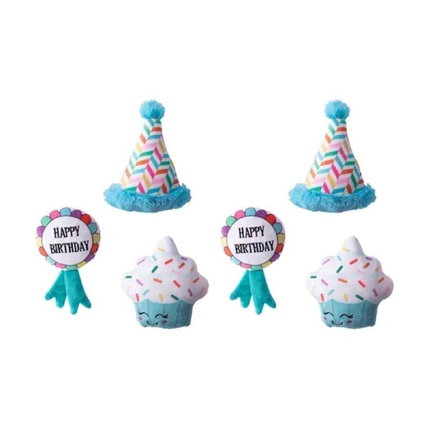 2x 3pc Fringe Studio Small Plush Dog Toy Set Happy Bark Day Birthday Party Hat