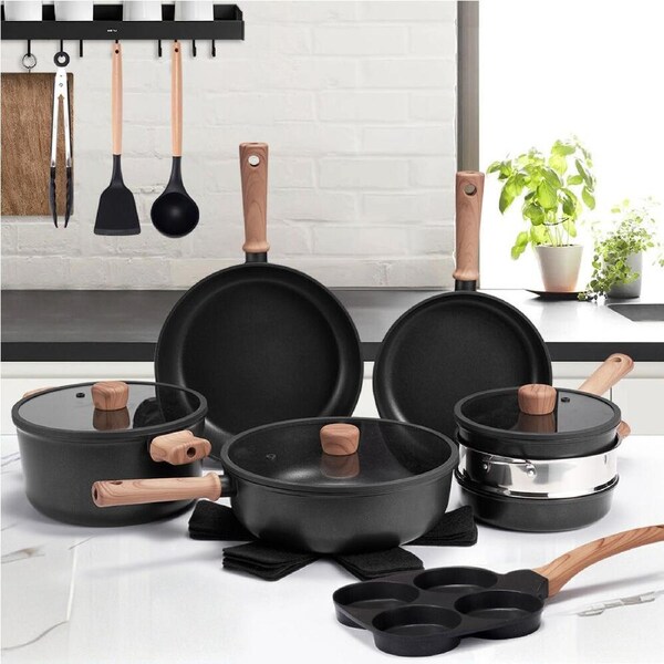 ZUNI 19PCS Nonstick Cookware Pots and Pans Set Granite Kitchen Cooking Utensil