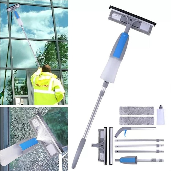 Extendable Window Cleaner Kit Telescopic Glass Cleaning Pole Long With Squeegee