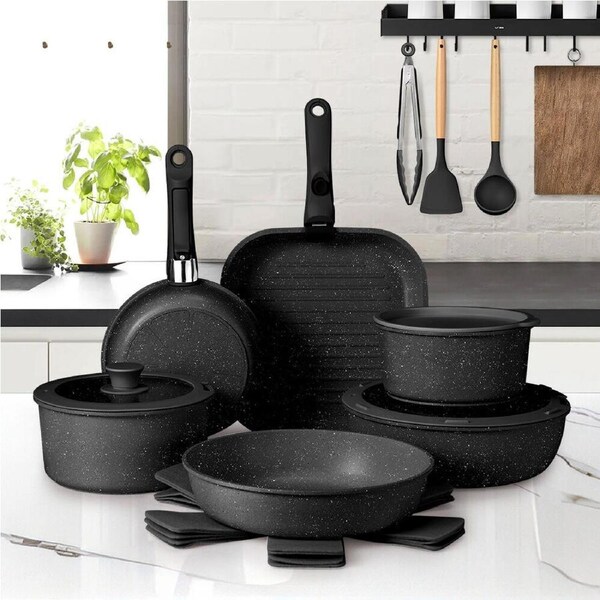 ZUNI 20PCS Nonstick Cookware Pots and Pans Set Granite Kitchen Cooking Utensil